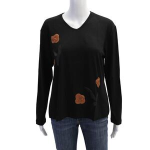 Natto Womens Leather Detail Round Neck Long Sleeve T-Shirt Top Brown Size XL